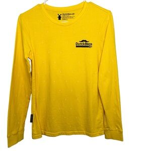 Dutch Bros Yellow Long Sleeve Black Mustache Windmill DB 1992 SMALL+LARGE Thick